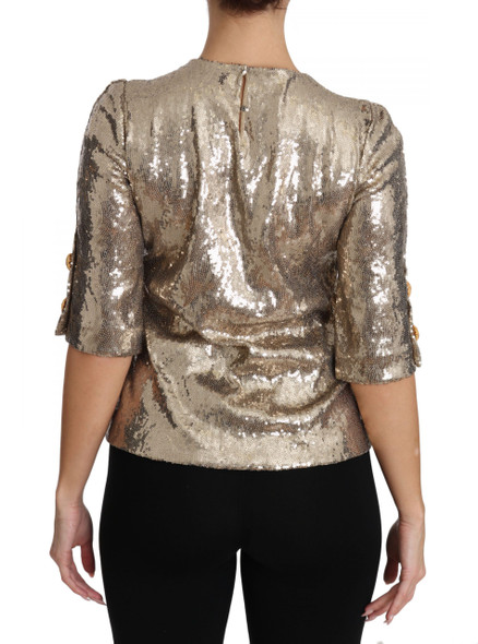 Dolce & Gabbana Gold Sequined Parrot Crystal Blouse Dolce & Gabbana Gold Sequined Parrot Crystal Blouse