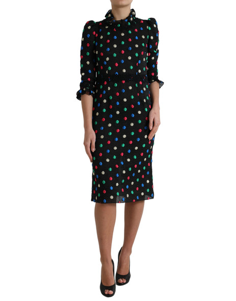 Dolce & Gabbana Black Polka Dot Ruffle Cotton Midi Dress Dolce & Gabbana Black Polka Dot Ruffle Cotton Midi Dress
