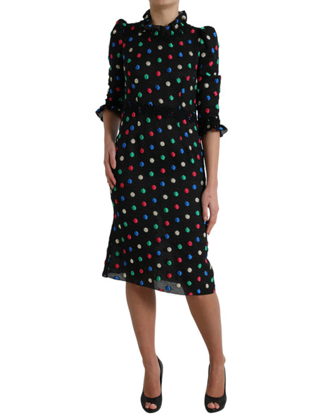 Dolce & Gabbana Black Polka Dot Ruffle Cotton Midi Dress Dolce & Gabbana Black Polka Dot Ruffle Cotton Midi Dress