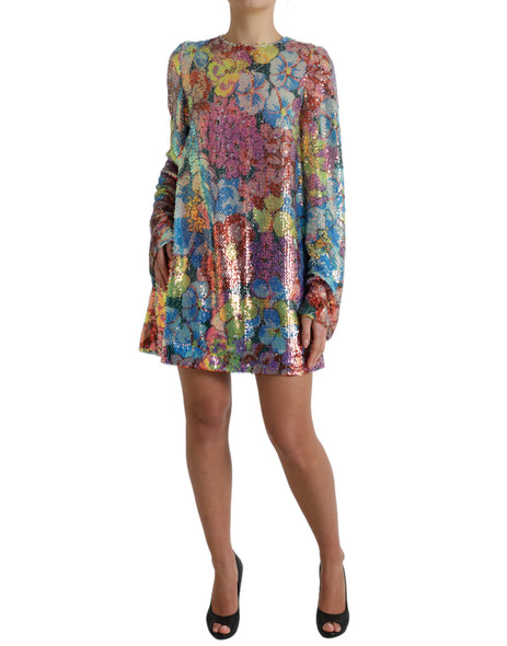 Dolce & Gabbana Multicolor Floral Sequined Shift Mini Dress Dolce & Gabbana Multicolor Floral Sequined Shift Mini Dress
