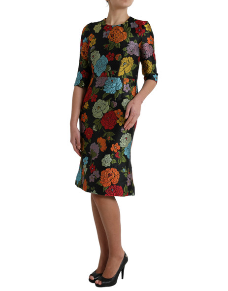 Dolce & Gabbana Black Floral Embroidery Knee Length Dress Dolce & Gabbana Black Floral Embroidery Knee Length Dress
