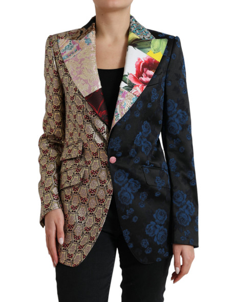 Multicolor Floral Patchwork Jacquard Jacket Multicolor Floral Patchwork Jacquard Jacket