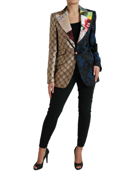 Multicolor Floral Patchwork Jacquard Jacket Multicolor Floral Patchwork Jacquard Jacket