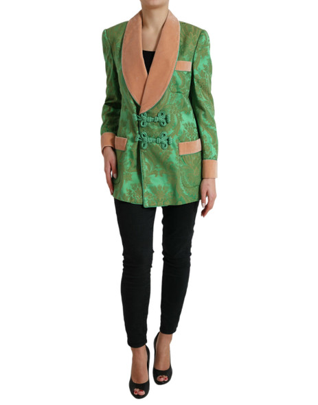 Green Floral Double Breasted Coat Jacket Green Floral Double Breasted Coat Jacket