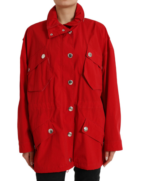 Dolce & Gabbana Red Polyester Hooded Button Rain Coat Jacket Dolce & Gabbana Red Polyester Hooded Button Rain Coat Jacket