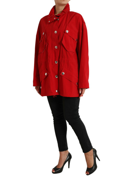 Dolce & Gabbana Red Polyester Hooded Button Rain Coat Jacket Dolce & Gabbana Red Polyester Hooded Button Rain Coat Jacket