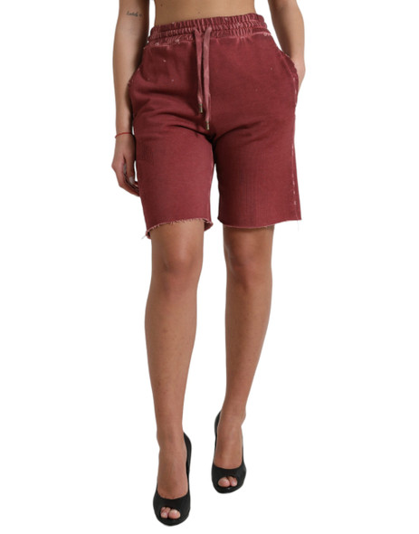 Dolce & Gabbana Maroon Cotton High Waist Sweatshorts Shorts Dolce & Gabbana Maroon Cotton High Waist Sweatshorts Shorts
