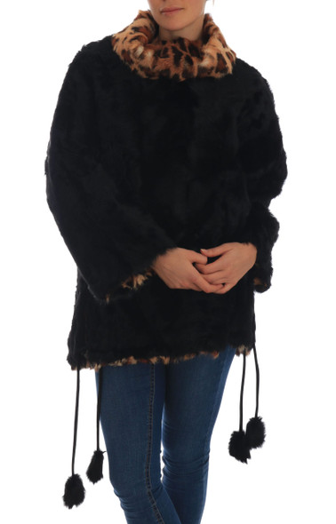 Black Lamb Leopard Print Fur Coat Jacket Black Lamb Leopard Print Fur Coat Jacket