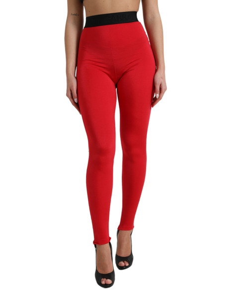 Dolce & Gabbana Red Nylon DG Logo Slim Leggings Pants Dolce & Gabbana Red Nylon DG Logo Slim Leggings Pants