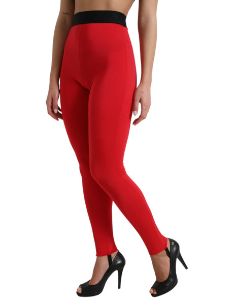 Dolce & Gabbana Red Nylon DG Logo Slim Leggings Pants Dolce & Gabbana Red Nylon DG Logo Slim Leggings Pants