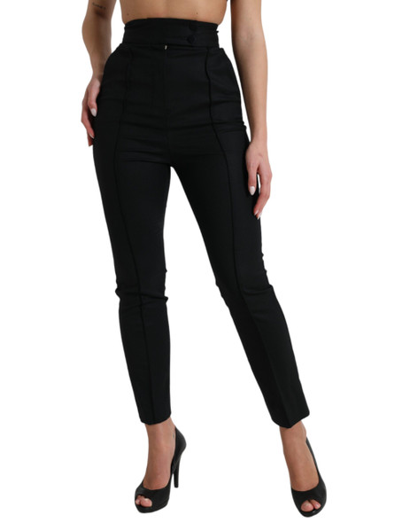Dolce & Gabbana Black Wool High Waist Tapered Pants PAN74975 Dolce & Gabbana Black Wool High Waist Tapered Pants PAN74975