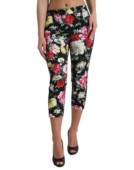 Dolce & Gabbana Black Floral Print Mid Waist Cropped Pants Dolce & Gabbana Black Floral Print Mid Waist Cropped Pants