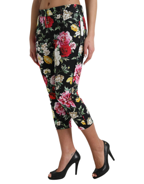 Black Floral Print Mid Waist Cropped Pants Black Floral Print Mid Waist Cropped Pants