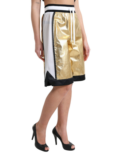 Dolce & Gabbana Gold Polyester Perforated High Waist Shorts Dolce & Gabbana Gold Polyester Perforated High Waist Shorts