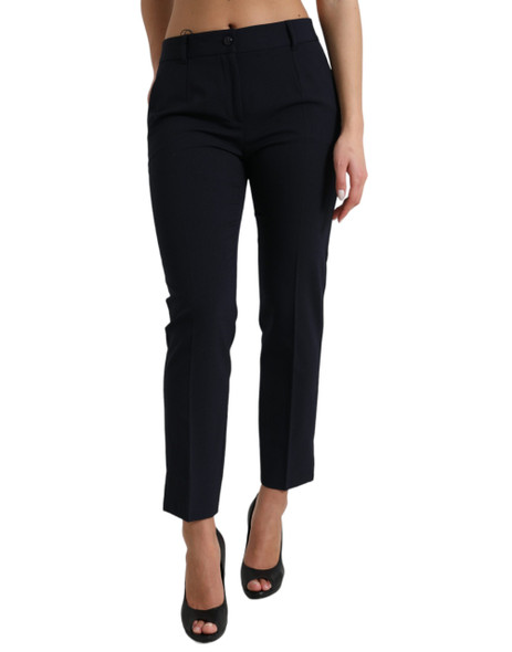 Blue Mid Waist Tapered Cropped Pants Blue Mid Waist Tapered Cropped Pants