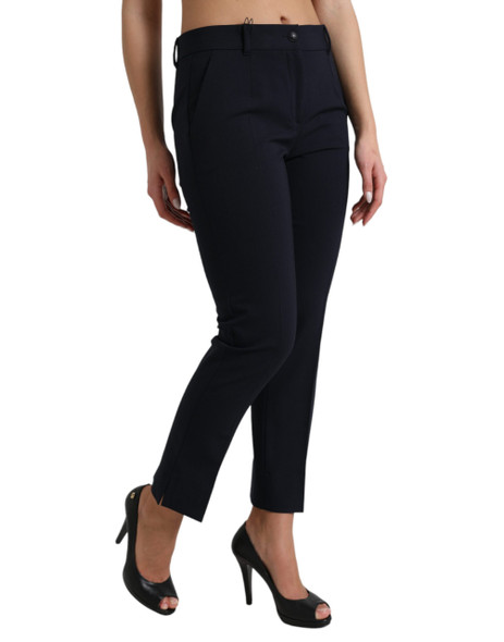 Blue Mid Waist Tapered Cropped Pants Blue Mid Waist Tapered Cropped Pants