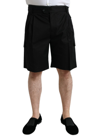 Black Cotton Stretch Cargo Bermuda Shorts Black Cotton Stretch Cargo Bermuda Shorts