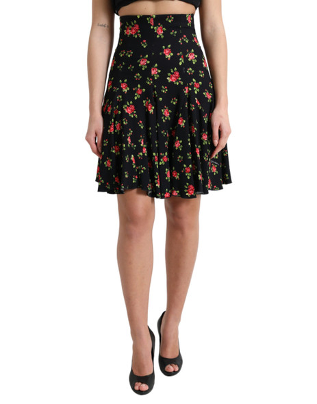Dolce & Gabbana Black Rose Print High Waist A-line Mini Skirt Dolce & Gabbana Black Rose Print High Waist A-line Mini Skirt