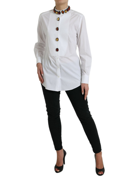 White Cotton Crystals Embellished Shirt Top White Cotton Crystals Embellished Shirt Top