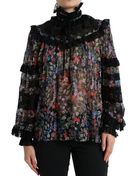 Dolce & Gabbana Black Floral Print Long Sleeves Blouse Top Dolce & Gabbana Black Floral Print Long Sleeves Blouse Top