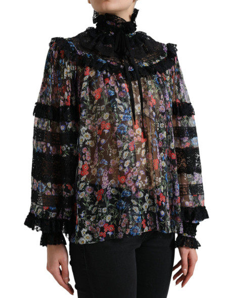 Black Floral Print Long Sleeves Blouse Top Black Floral Print Long Sleeves Blouse Top