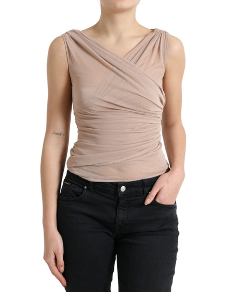 Beige Viscose V-neck Sleeveless Tank Top Beige Viscose V-neck Sleeveless Tank Top