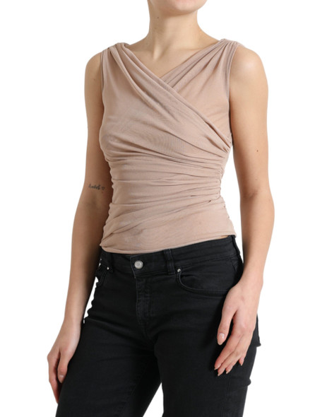 Beige Viscose V-neck Sleeveless Tank Top Beige Viscose V-neck Sleeveless Tank Top