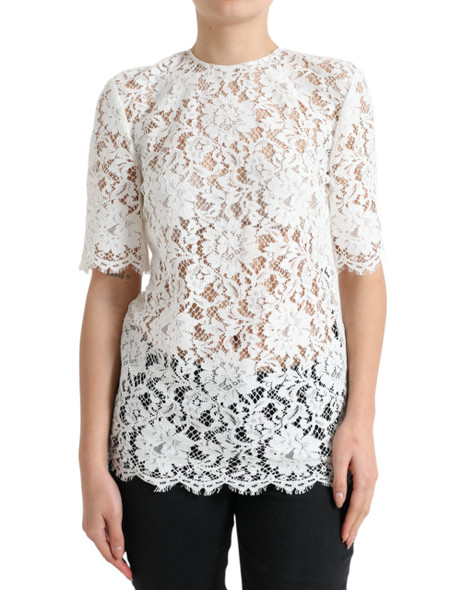 Dolce & Gabbana White Floral Lace Cotton Round Neck Blouse Top Dolce & Gabbana White Floral Lace Cotton Round Neck Blouse Top