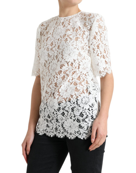 Dolce & Gabbana White Floral Lace Cotton Round Neck Blouse Top Dolce & Gabbana White Floral Lace Cotton Round Neck Blouse Top