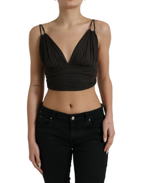 Dolce & Gabbana Brown Viscose Plunging V-neck Cropped Tank Top Dolce & Gabbana Brown Viscose Plunging V-neck Cropped Tank Top