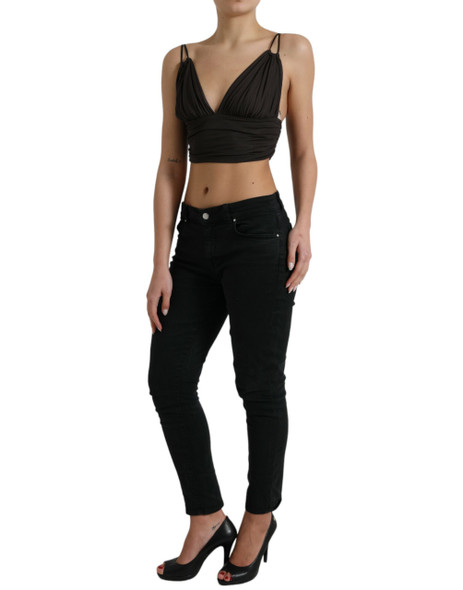 Dolce & Gabbana Brown Viscose Plunging V-neck Cropped Tank Top Dolce & Gabbana Brown Viscose Plunging V-neck Cropped Tank Top