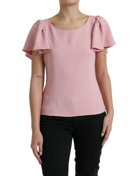 Pink Short Sleeves Round Neck Blouse Top Pink Short Sleeves Round Neck Blouse Top