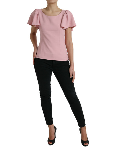 Pink Short Sleeves Round Neck Blouse Top Pink Short Sleeves Round Neck Blouse Top