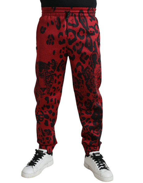 Dolce & Gabbana Red Black Leopard Stretch Jogger Pants Dolce & Gabbana Red Black Leopard Stretch Jogger Pants
