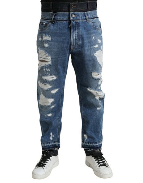 Dolce & Gabbana Blue Tattered Cotton Men Denim Jeans Dolce & Gabbana Blue Tattered Cotton Men Denim Jeans