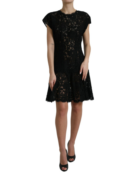 Black Floral Lace Cotton A-line Mini Dress Black Floral Lace Cotton A-line Mini Dress