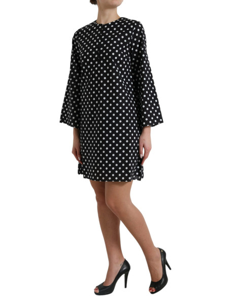 Dolce & Gabbana Black White Polka Dot Nylon Shift Mini Dress Dolce & Gabbana Black White Polka Dot Nylon Shift Mini Dress