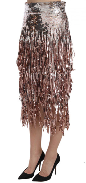 Sequin Embellished Fringe Midi Pencil Skirt Sequin Embellished Fringe Midi Pencil Skirt