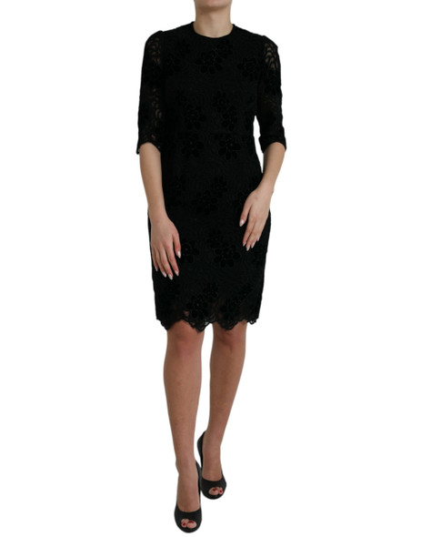 Dolce & Gabbana Black Floral Lace Cotton Bodycon Dress Dolce & Gabbana Black Floral Lace Cotton Bodycon Dress