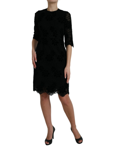 Black Floral Lace Cotton Bodycon Dress Black Floral Lace Cotton Bodycon Dress