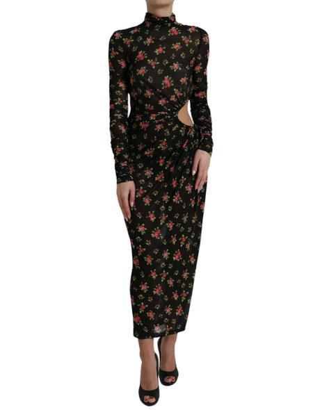 Dolce & Gabbana Black Floral Cut Out Sheath Long Maxi Dress Dolce & Gabbana Black Floral Cut Out Sheath Long Maxi Dress