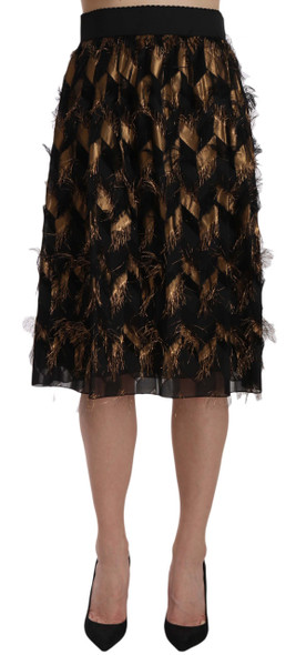 Dolce & Gabbana Black Gold Fringe Metallic Pencil A-line Skirt Dolce & Gabbana Black Gold Fringe Metallic Pencil A-line Skirt