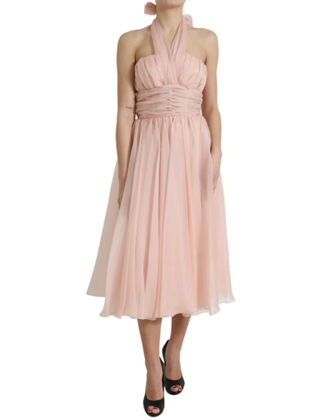 Dolce & Gabbana Pink Silk Chiffon Halter A-line Pleated Midi Dress Dolce & Gabbana Pink Silk Chiffon Halter A-line Pleated Midi Dress