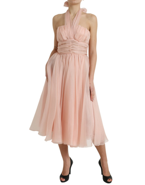 Dolce & Gabbana Pink Silk Chiffon Halter A-line Pleated Midi Dress Dolce & Gabbana Pink Silk Chiffon Halter A-line Pleated Midi Dress