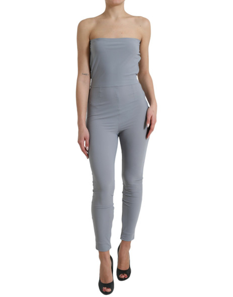Gray Nylon Strapless Bodycon Jumpsuit Dress Gray Nylon Strapless Bodycon Jumpsuit Dress