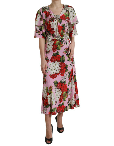 Dolce & Gabbana Multicolor Floral Crystal Embellished A-line Dress Dolce & Gabbana Multicolor Floral Crystal Embellished A-line Dress