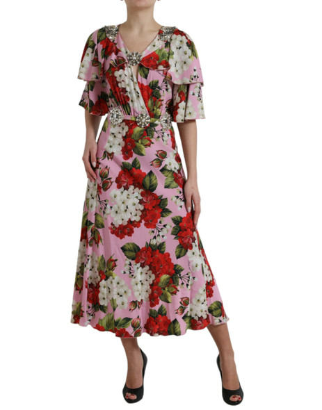 Multicolor Floral Crystal Embellished A-line Dress Multicolor Floral Crystal Embellished A-line Dress