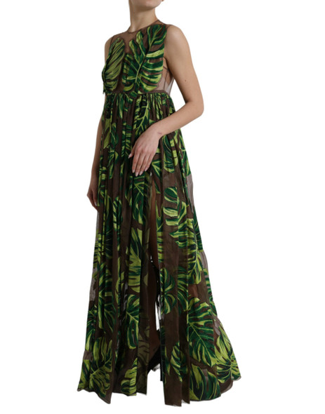 Dolce & Gabbana Green Banana Leaf Sleeveless Long Maxi Dress Dolce & Gabbana Green Banana Leaf Sleeveless Long Maxi Dress