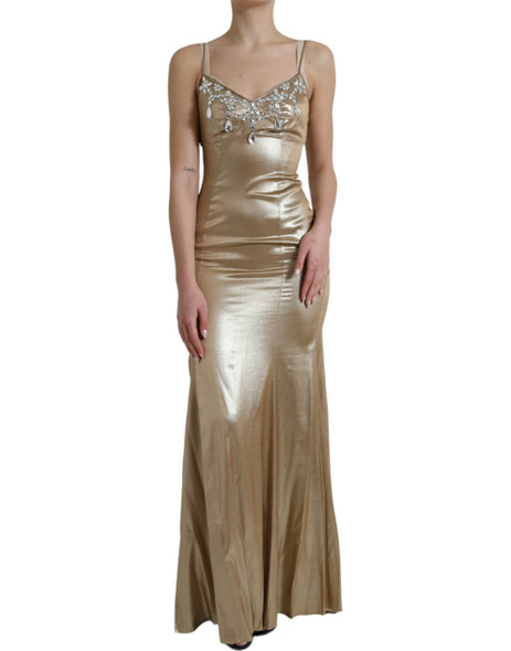 Dolce & Gabbana Metallic Gold Crystal Embellished Gown Dress Dolce & Gabbana Metallic Gold Crystal Embellished Gown Dress