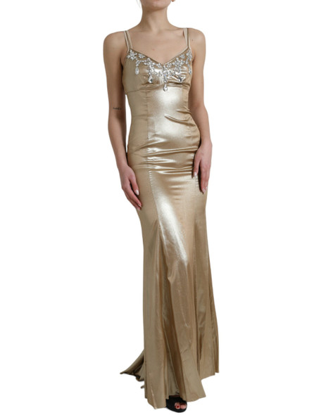 Dolce & Gabbana Metallic Gold Crystal Embellished Gown Dress Dolce & Gabbana Metallic Gold Crystal Embellished Gown Dress